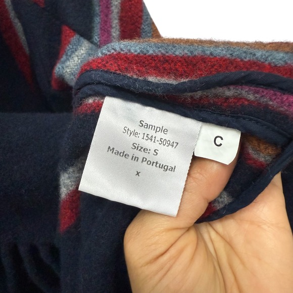 Tory Burch Sample‎ Belted Fringe-trimmed Striped Wool Coat Blue Size Small - Picture 7 of 9